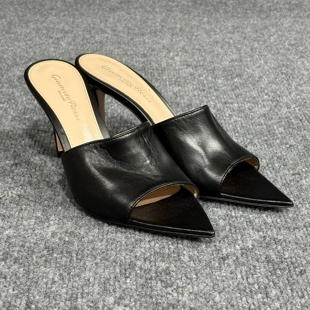 Gianvito Rossi Shoes Womens Size 6 EU 36 Black Leather Peep Toe Mule Heels Italy
